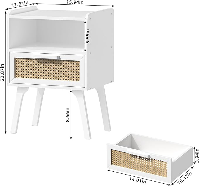 Lerliuo Rattan Nightstand, Bedside Table - Image 3