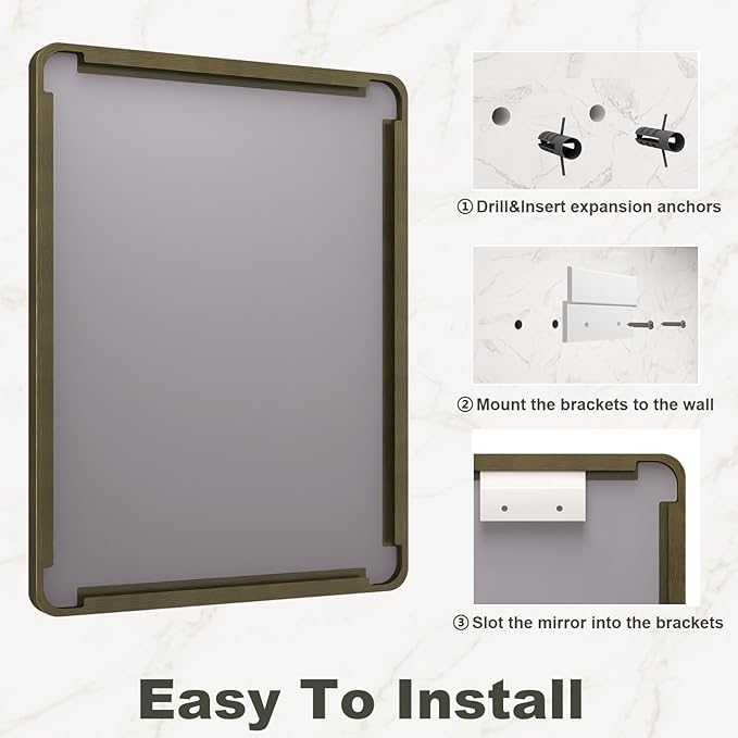 22x30 Inch Bronze Framed Bathroom Mirror, Brushed Bronze Metal Vanity Mirror - Image 6