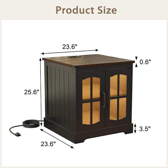 ChooChoo Farmhouse End Table Set of 2, Square Bedside Table - Image 3