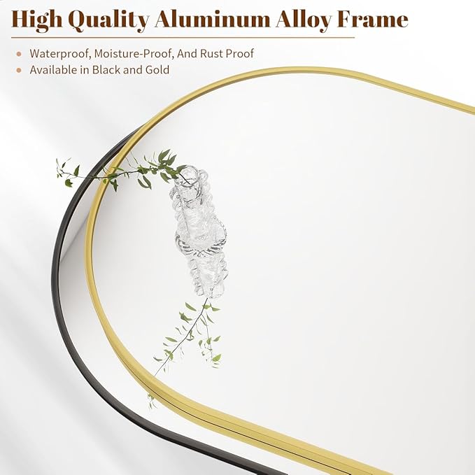 BEAUTYPEAK 24"x36" Arch Bathroom Mirror, Wall Mounted Vanity Metal Frame Mirror - Image 3