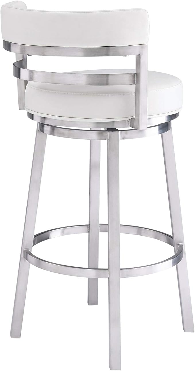 Armen Living Madrid 30" Seat Height Swivel White Faux Leather and Brushed - Image 6