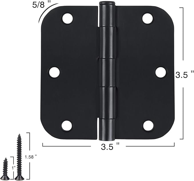 TDCHINGES 30 Pack Rounded Matte Black Door Hinges 3.5 Inch 5/8" Radius Interior - Image 4
