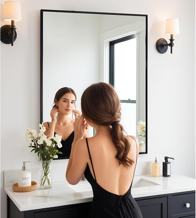 Bathroom Mirror, 30x48 Inch, Wall Mounted, Metal Framed Vanity Mirror, Hangs - Image 4