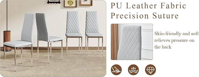 JT Modern Minimalist Dining Chair Fireproof Leather Sprayed Metal Pipe Diamond - Image 6