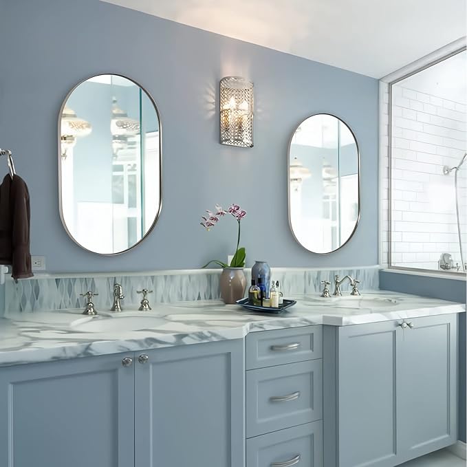 ANDY STAR Brushed Nickel Oval Bathroom Mirror, 20x33 inch Pill-Shaped Mirror - Image 9