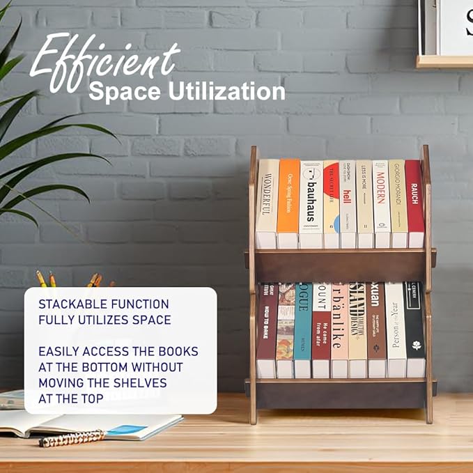 2 Pack Desktop Bookshelf, Stackable Book Organizer - Image 4
