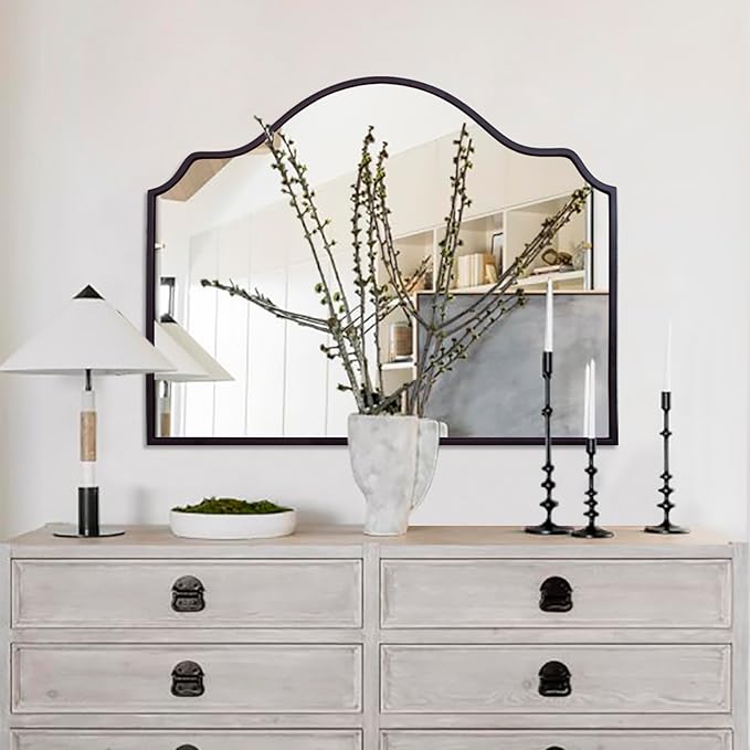 Chende Black Arched Mirror, Modern Scalloped Mirror - Image 8