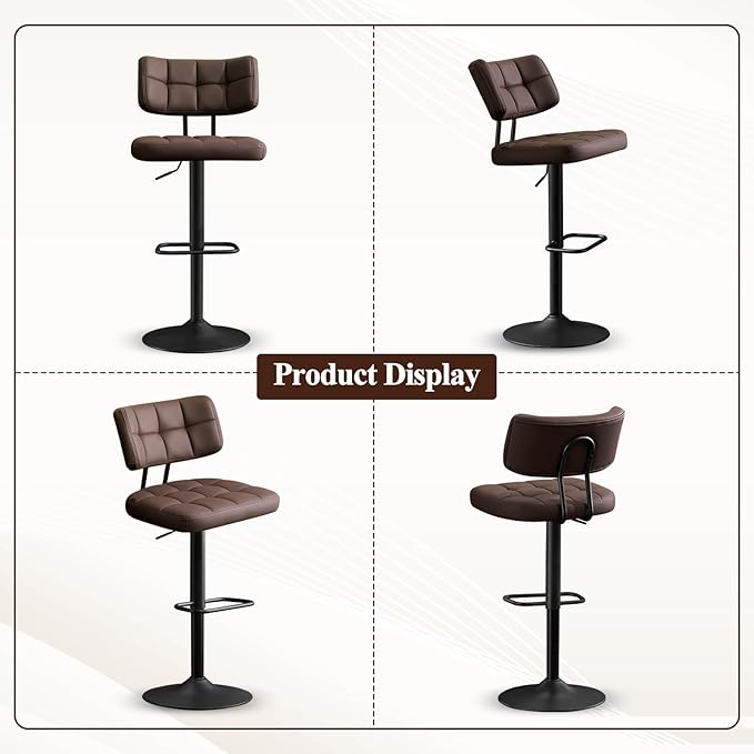 Furniliving Upholstered Bar Stools Set of 4, Faux Leather Swivel Bar Stools - Image 8