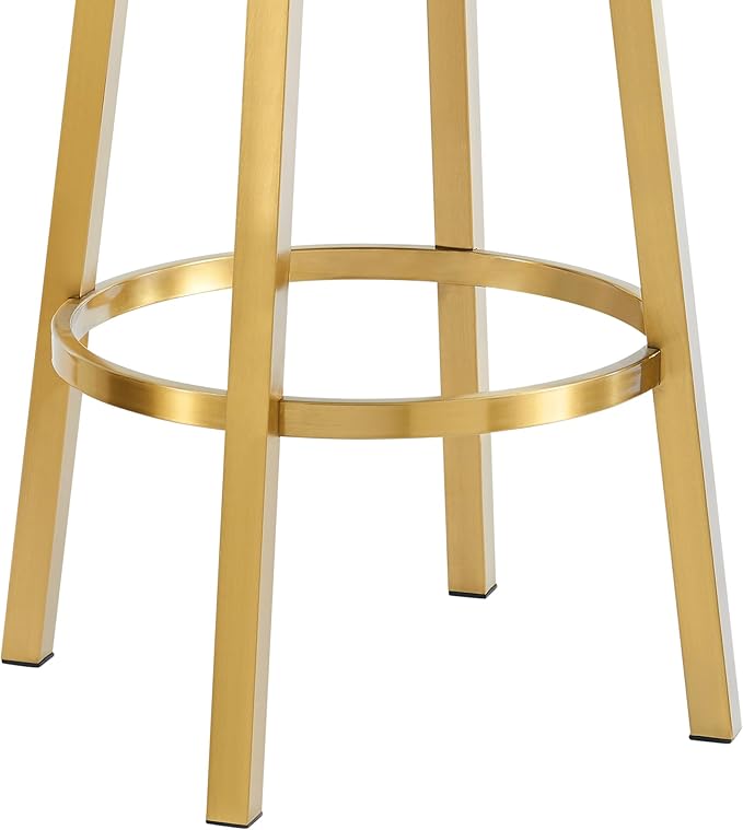 Armen Living Madrid 30" Seat Height Swivel Modern White Faux Leather and Gold - Image 11