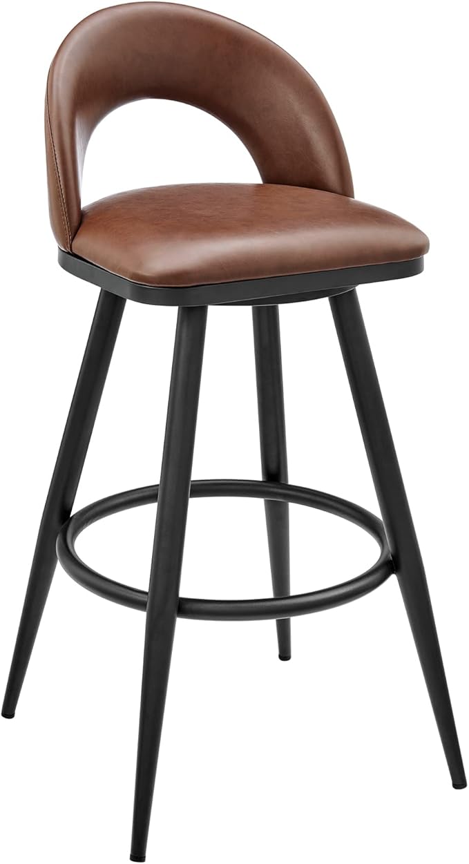 Armen Living Charlotte Swivel Counter Stool in Black Metal and Brown Faux by ArmenLiving