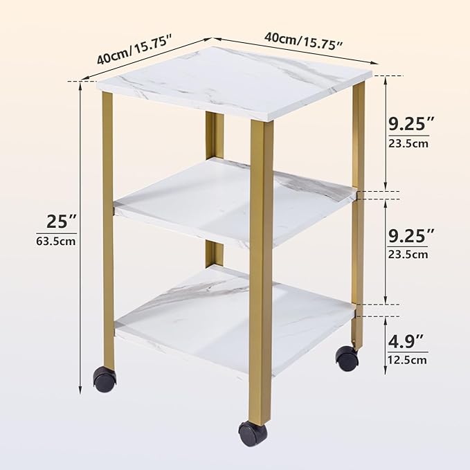 Side Table, End Table with Wheels, Printer Stand with 3-Tier Storage, Bedside - Image 3