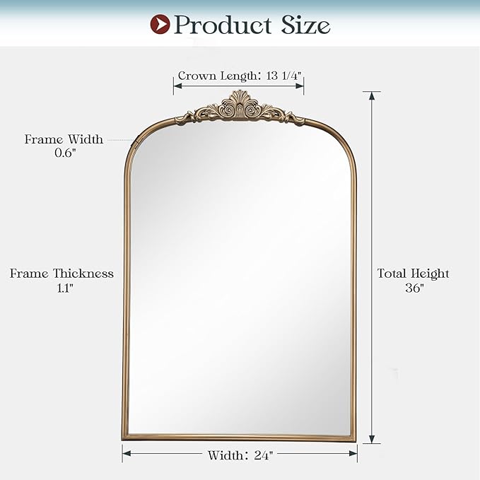 24" x 36" Antique Gold Arched Mirror - Image 6