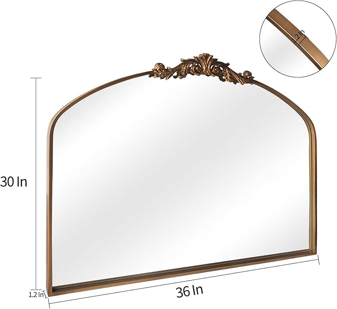 Gold Wall Mirror, Large Arched Vintage Baroque Ornate Mirrors, Traditional - Image 2
