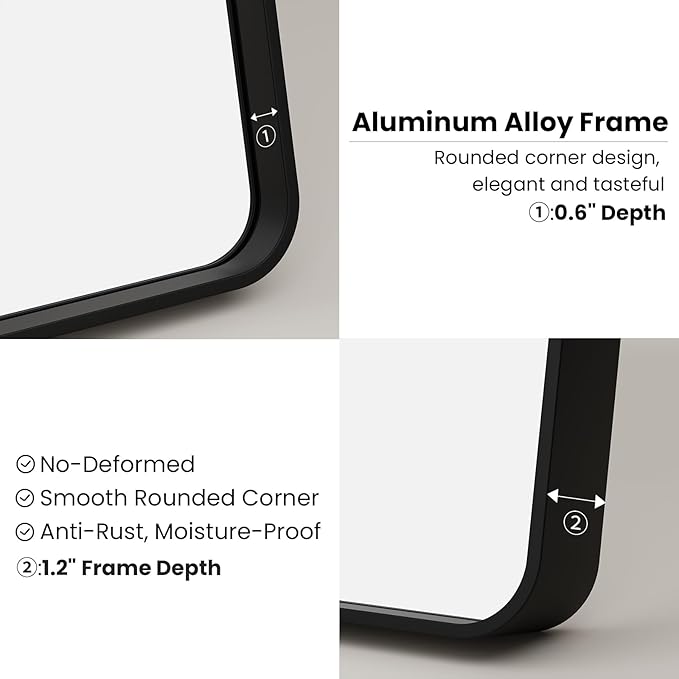 Black Bathroom Mirror 28X36 Inch, Rounded Rectangle Matte Bathroom Vanity Mirror - Image 7