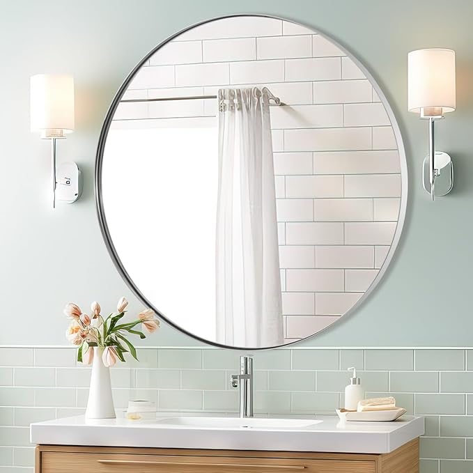 ANDY STAR Round Chrome Mirror, 30 inch Round Chrome Mirror, Circle Bathroom - Image 8
