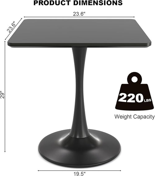 24" Black Tulip Table for Kitchen, Small Square Dining Table for 2 Person - Image 2