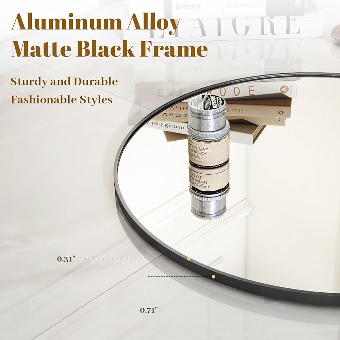 Black Round Bathroom Mirror, 30 inch Circle Wall Mounted Hanging Mirror - Image 3