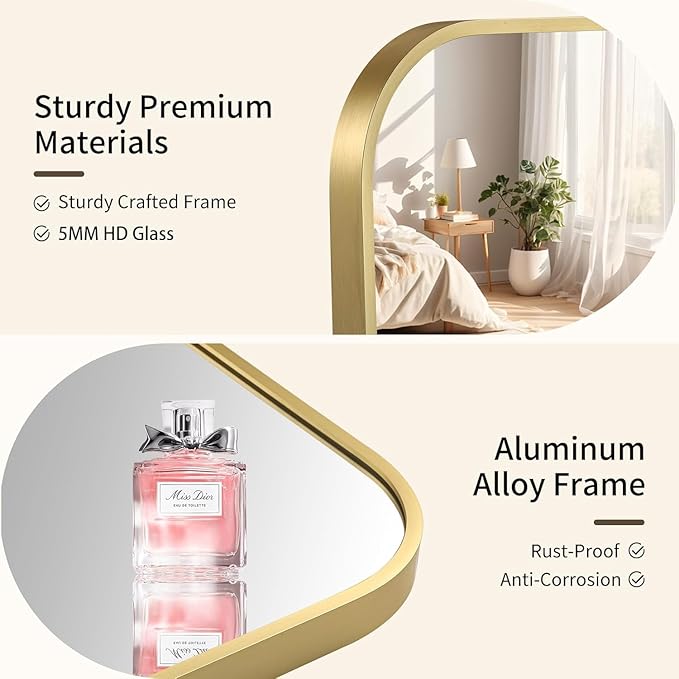 Gold Bathroom Mirror, 16x20 Inch Aluminum Frame Rectangle Mirror, Tempered Glass - Image 4