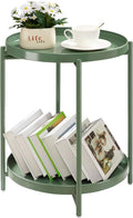 TeoKJ 2 Tier Green Side Table, Folding Round Metal End Table Small Nightstand by TeoKJ