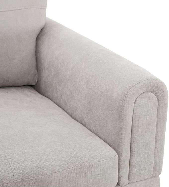 Grey White L-Shaped 3-Piece Flannel Sofa - Image 7