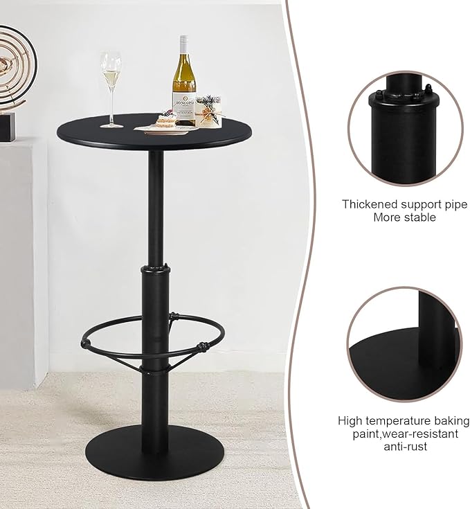 Diwhy Industrial Pub Table 23.6" Iron Round Desktop 37.4" Height Cast Iron Bar - Image 2