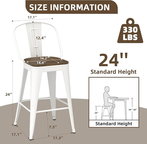 24” Swivel Bar Stools Set of 4, Counter Height Bar Stools Wooden Seat, Metal - Image 2