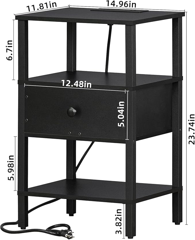 Lerliuo Nightstand with Charging Station and USB Ports, 3-Tier Storage End - Image 3