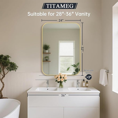 24x32 Inch Bathroom Mirror for Wall, Aluminum Alloy Brushed for Bedroom or - Image 2