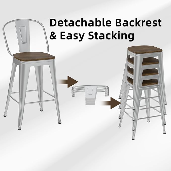 30” Swivel Bar Stools Set of 4, Counter Height Bar Stools Wooden Seat, Metal - Image 6