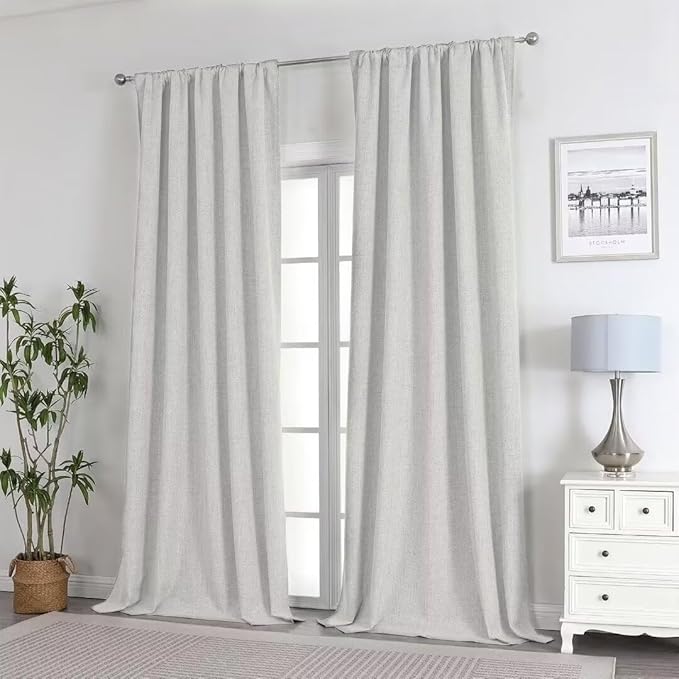 Joydeco Natural Linen Curtains 90 inch Length 2 Panels Set Burg 100% Blackout - Image 7