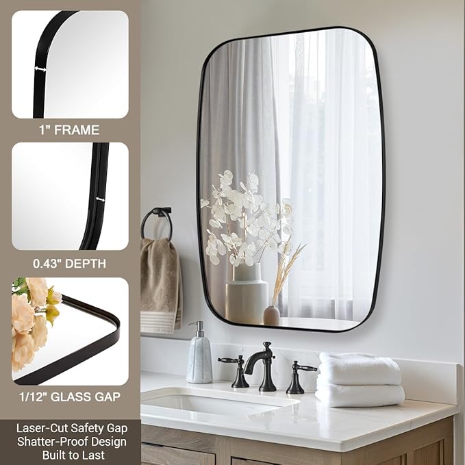 ANDY STAR 30x36” Black Bathroom Mirror, Oblong Vanity Mirror - Image 3