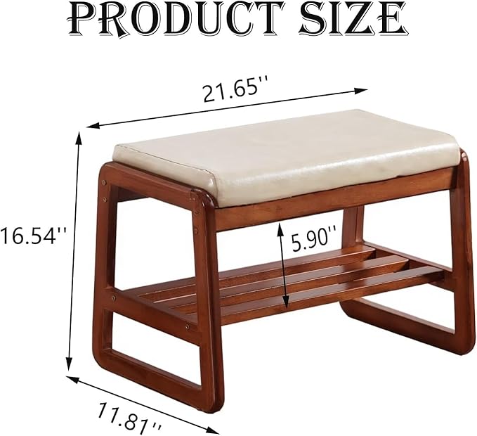 Solid Wood Shoe Bench, 2-Tier Wooden Entryway Bench, Modern Shoe Rack - Image 2