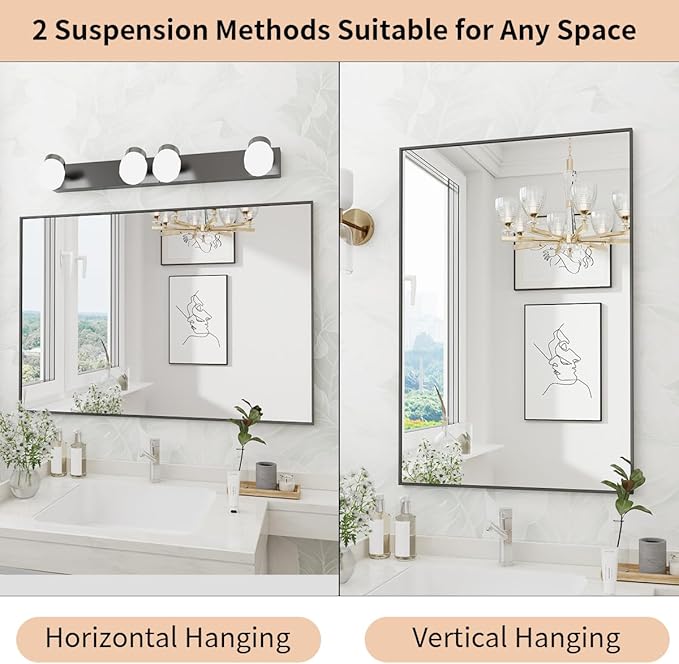 Koonmi Black Mirrors for Wall, 24x36 Inch Bathroom Mirror, Rectangular Wall - Image 7