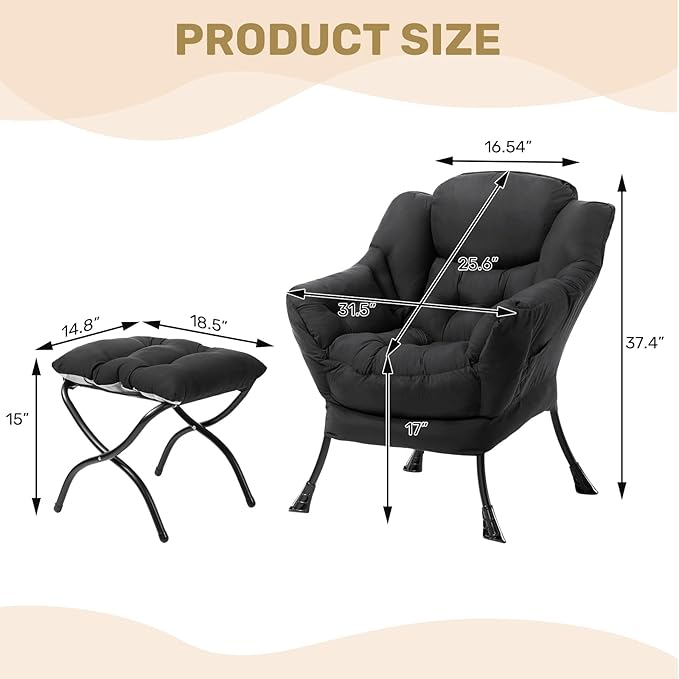 HollyHOME Lazy Chair with Foldable Ottoman, Accent Comfy Lounge Arm Chair and - Image 3