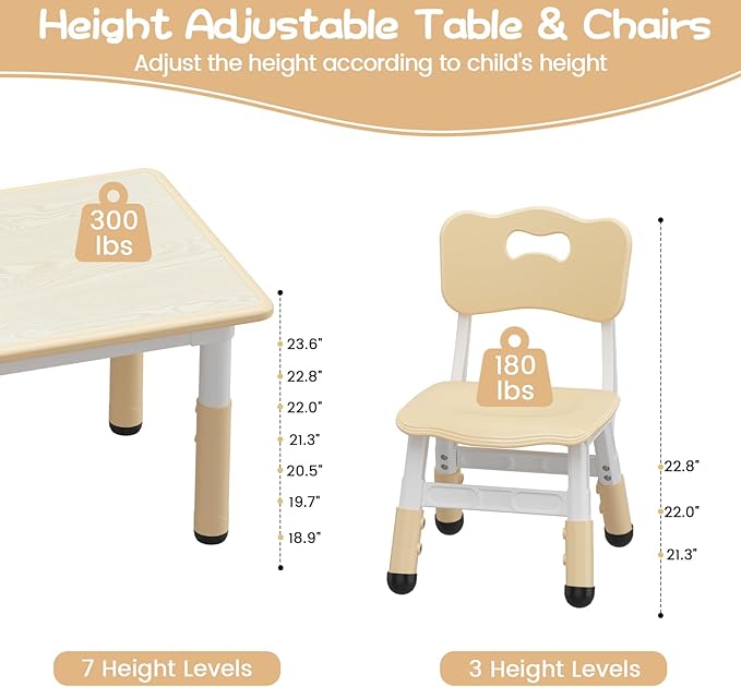 GarveeHome Kids Table and 4 Chairs Set, Height Adjustable Toddler Table and - Image 4