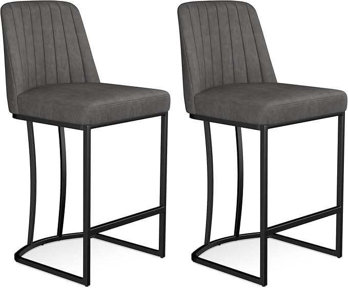 Bar Stools Set of 2, Faux Leather Counter Height Barstools, Upholstered Kitchen by ErdoruLiving