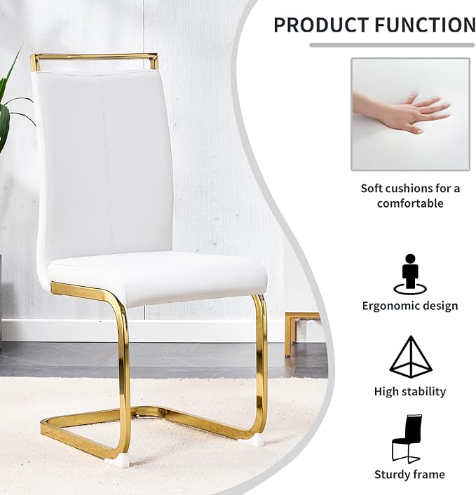 Modern Dining Chairs Set of 4, High Back White Kitchen Chairs, Faux Leather - Image 4