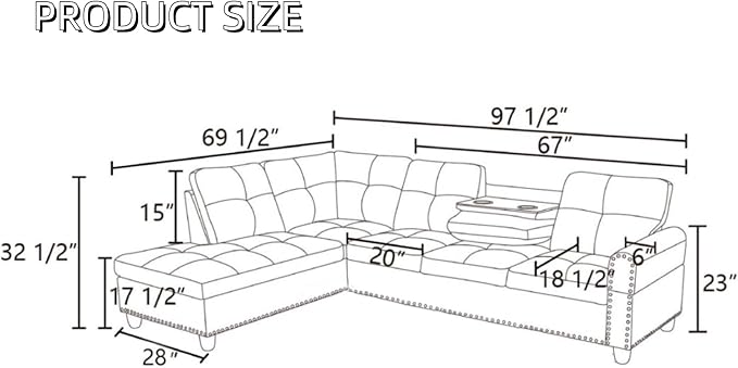 Modular L-Shaped Sectional Sofa, Modern Couches - Image 2