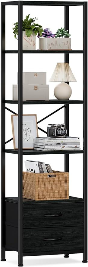 Furnulem 5-Tier Corner Shelf, Narrow Bookshelf by Furnulem