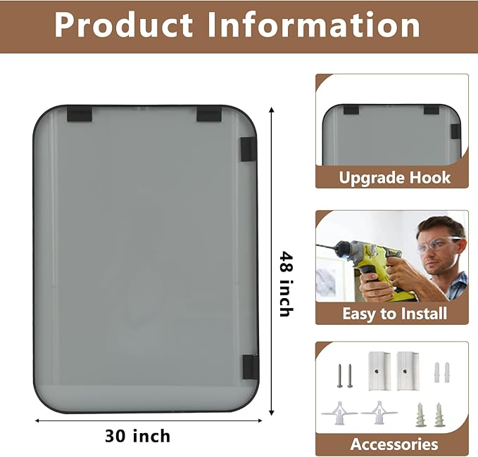 Matte Black Mirror, Metal Frame Rectangle Corner Vanity Mirror, Wall Mounted - Image 5