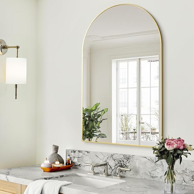 BEAUTYPEAK Wall Mounted Mirror, 26 inch x38 inch Arch Bathroom Mirror, Living - Image 7