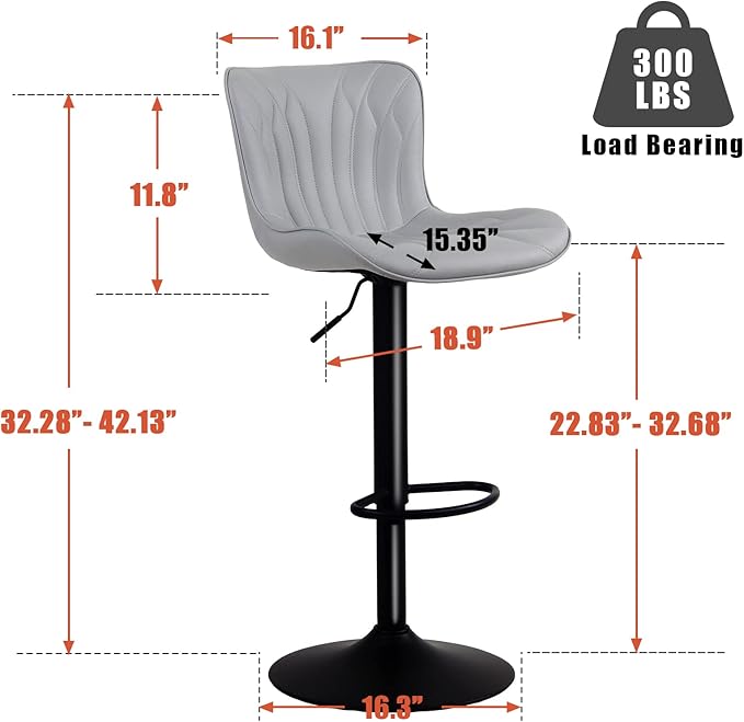 YOUNIKE Grey Bar Stools Set of 6 Modern Swivel Counter Height Bar Chair - Image 2