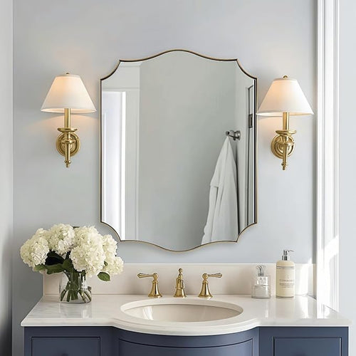 28x36 Inch Gold Scalloped Mirror, Bathroom Vanity Mirror by Mirrorartmirror