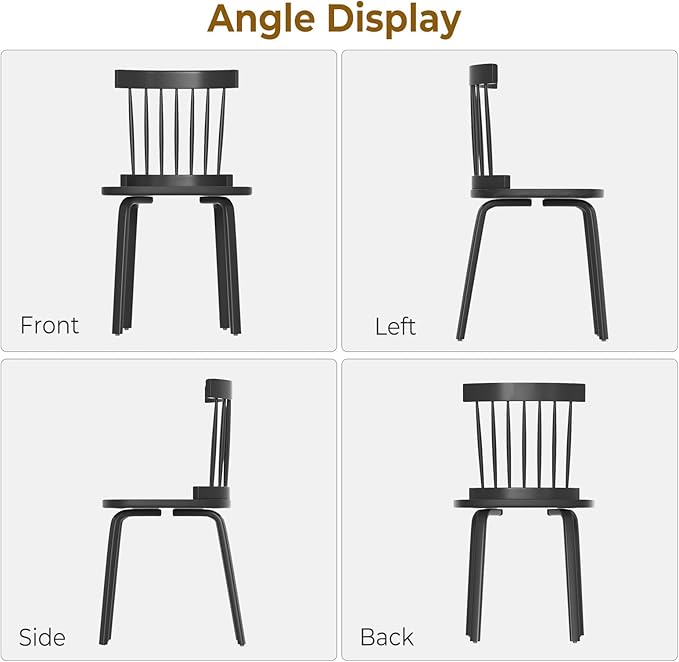 Unovivy Black Dining Chairs Set of 6, Wooden Windsor Chairs, Farmhouse Kitchen - Image 5