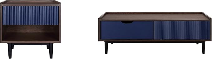 Manhattan Comfort Duane Mid Century Modern Ribbed Nightstand and Coffee Table - Image 9