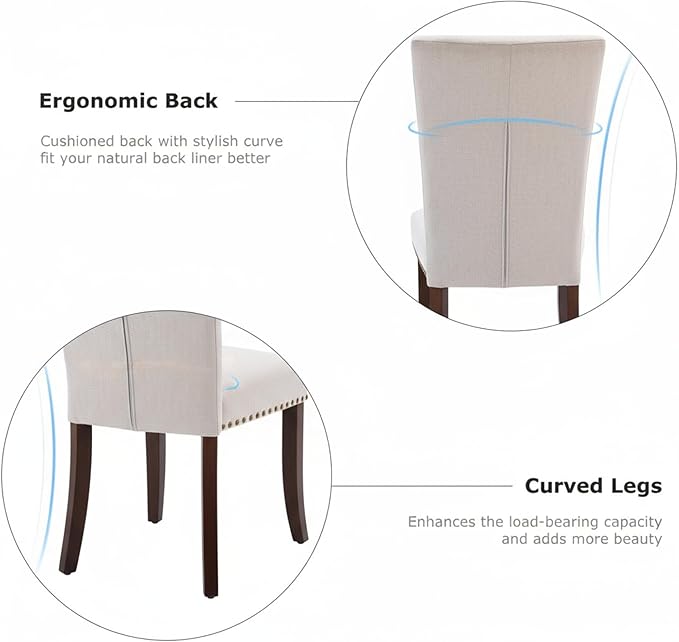 Set of 6 Beige Upholstered Dining Chairs – Farmhouse Kitchen Chairs - Image 5