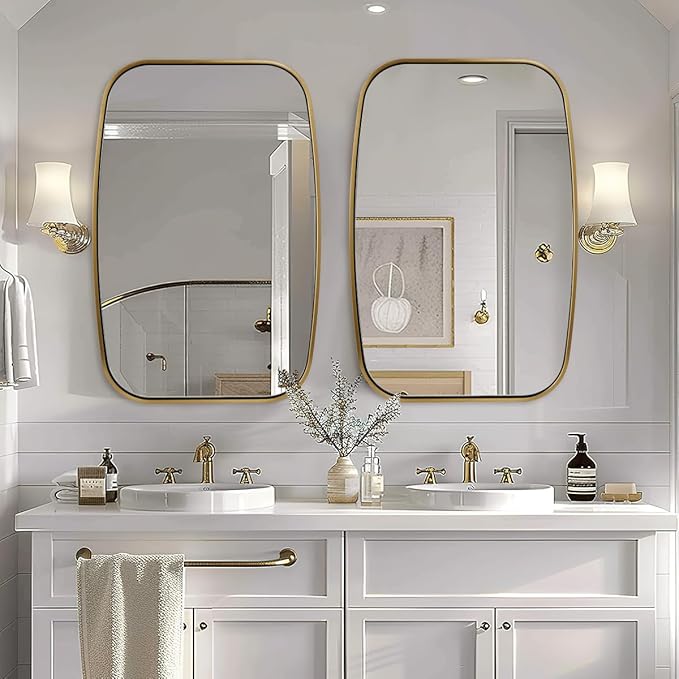 ANDY STAR Brushed Gold Oval Bathroom Mirror, 24x36 Inch Brass Oblong Mirrors - Image 9