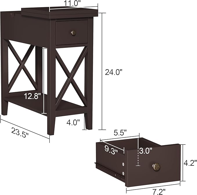 ChooChoo End Table, MDF Material Flip Top Narrow End Table - Image 3