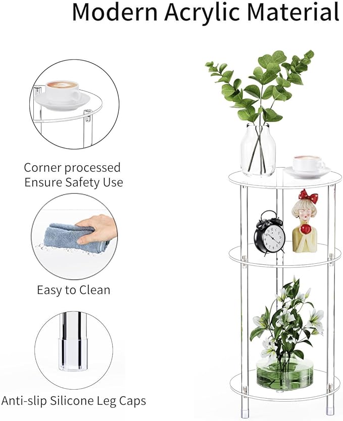 Clear Round Acrylic Side Table for Small Spaces, 11.81" L x 11.81" W x 24.6" H - Image 4