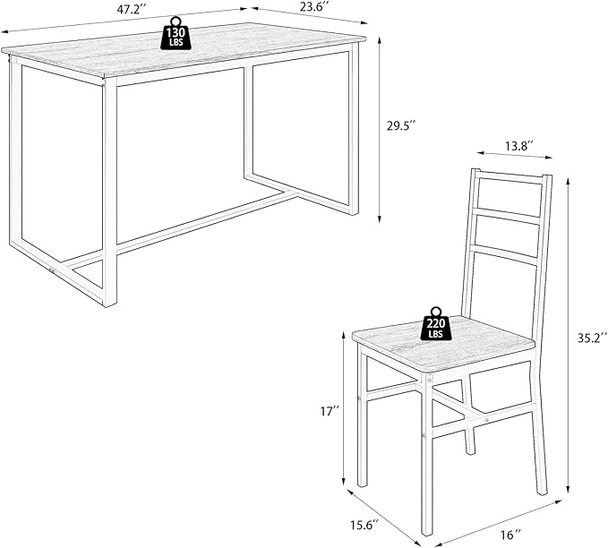 5-Piece Dining Table Set with 4 Chairs, 47.2" Kitchen Table Chairs Set of 4 - Image 4